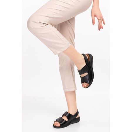 2171 Siyah Tabanı Çıkabilen Orijinal Mantar Ortopedik Taban Hakiki Deri Sandalet