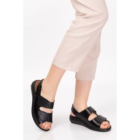 2171 Siyah Tabanı Çıkabilen Orijinal Mantar Ortopedik Taban Hakiki Deri Sandalet