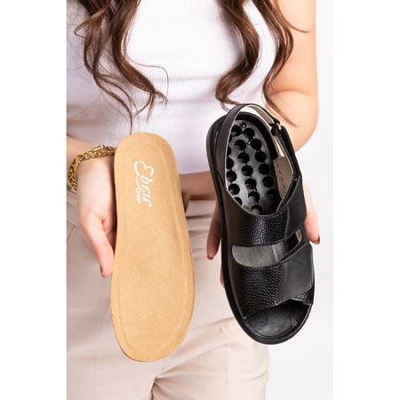 2171 Siyah Tabanı Çıkabilen Orijinal Mantar Ortopedik Taban Hakiki Deri Sandalet