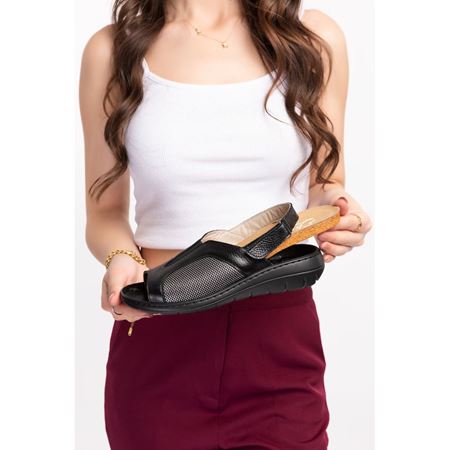 2169 SİYAH TABANI ÇIKABİLEN HAKİKİ DERİ HALLUKS VALGUS DESTEKLİ ve MANTAR TABANLI ORTOPEDİK SANDALET