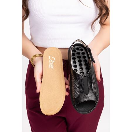 2169 SİYAH TABANI ÇIKABİLEN HAKİKİ DERİ HALLUKS VALGUS DESTEKLİ ve MANTAR TABANLI ORTOPEDİK SANDALET