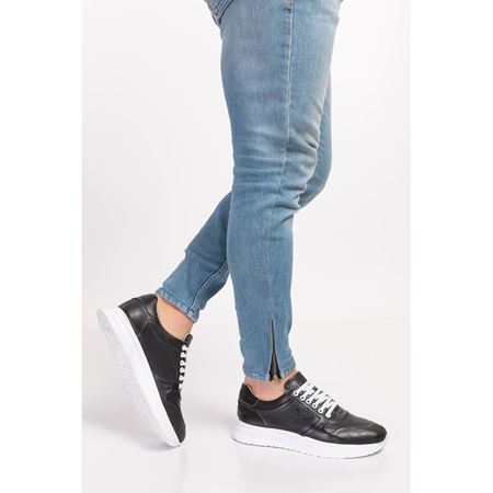 030 E Siyah  Hakiki Deri Tam Ortopedik Diyabetik Spor Ayakkabısı