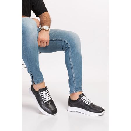 030 E Siyah  Hakiki Deri Tam Ortopedik Diyabetik Spor Ayakkabısı