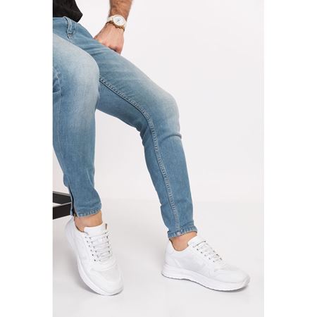 030 E Beyaz  Hakiki Deri Tam Ortopedik Diyabetik Spor Ayakkabısı