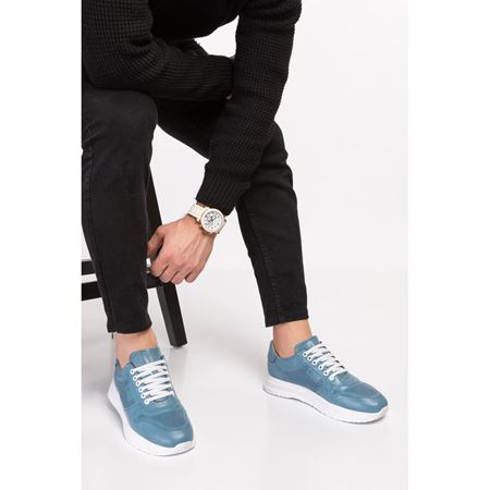 030 E Kot Mavi Hakiki Deri Tam Ortopedik Diyabetik Spor Ayakkabısı