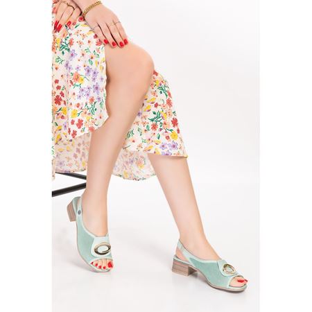 1015 Su Yeşili Hakiki Deri Sandalet