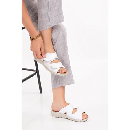 218 Beyaz Tabanı Çıkabilir Mimoza Hakiki Deri Ortopedik Terlik