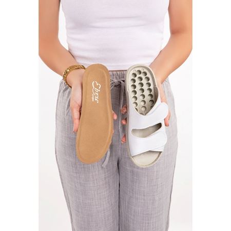 218 Beyaz Tabanı Çıkabilir Mimoza Hakiki Deri Ortopedik Terlik