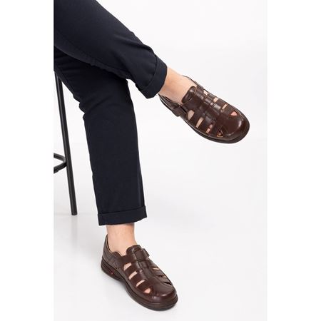 113 Kahve Diyabetik Hakiki Deri Comfort Yazlık Ayakkabı