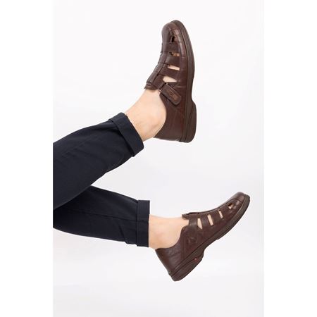 113 Kahve Diyabetik Hakiki Deri Comfort Yazlık Ayakkabı