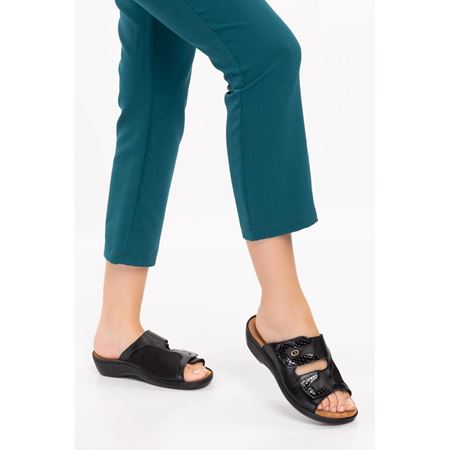 802 SİYAH Halluks Valgus Bunyon Kemik Çıkıntısına Özel  İç Tabanı Çıkan Hakiki Deri Ortopedik Terlik