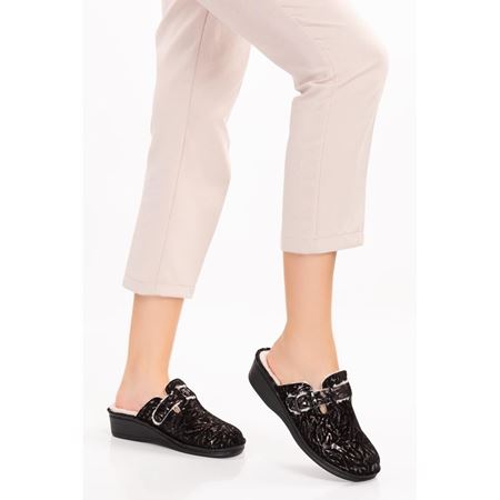 2177 UZAY Yün Astarlı Tabanı Çıkan Halluks Valgus Hakiki Deri Ortopedik Terlik