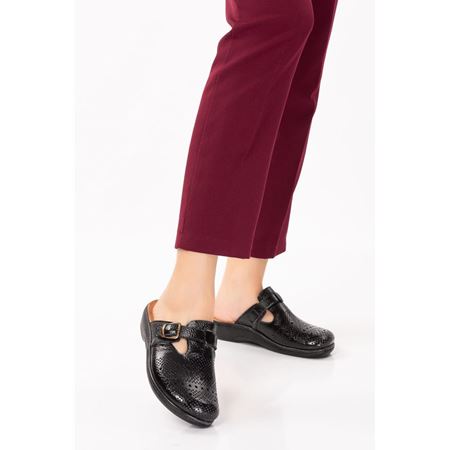 825 SİYAH Tabanı Çıkan Hakiki Deri Ortopedik Terlik