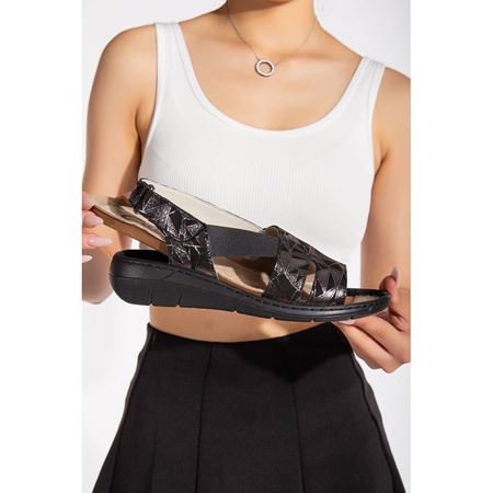 2831 SİYAH PRİZMA Halluks Valgus Tabanı Çıkabilen Ortopedik Taban Hakiki Deri Sandalet