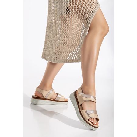 20014 Bej Hakiki Deri Comfort Ortopedik Kadın Ayakkabı