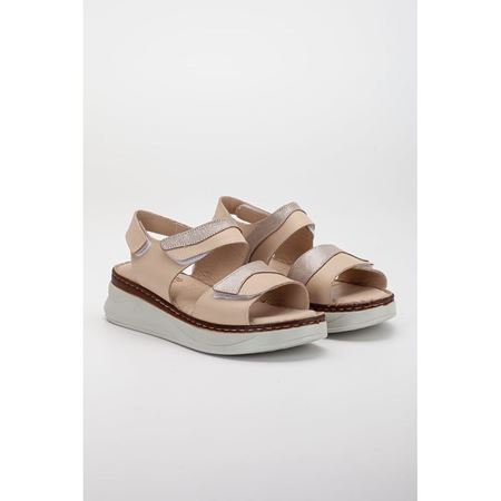 20014 Bej Hakiki Deri Comfort Ortopedik Kadın Ayakkabı