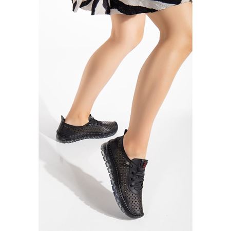 502 Siyah Hakiki Deri Comfort Ortopedik Kadın Ayakkabı