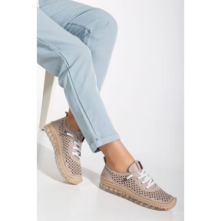 502 Bej Hakiki Deri Comfort Ortopedik Kadın Ayakkabı