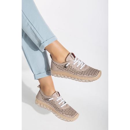 502 Bej Hakiki Deri Comfort Ortopedik Kadın Ayakkabı