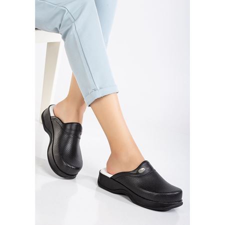 202 SİYAH Hakiki Deri Ortopedik Topuk Dikeni Destekli Sabo Terlik