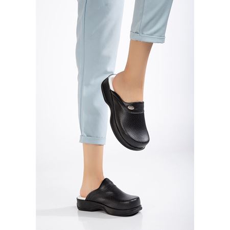 202 SİYAH Hakiki Deri Ortopedik Topuk Dikeni Destekli Sabo Terlik