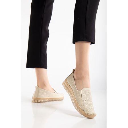 511 Bej Hakiki Deri Comfort Ortopedik Kadın Ayakkabı