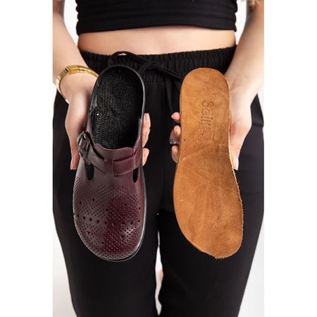 825 BORDO Hakiki Deri İç Tabanı Çıkan Ortopedik Terlik