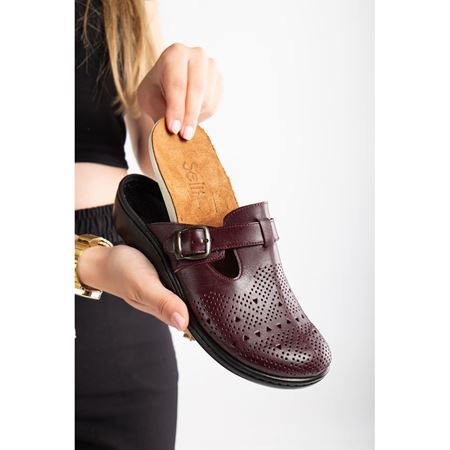 825 BORDO Hakiki Deri İç Tabanı Çıkan Ortopedik Terlik