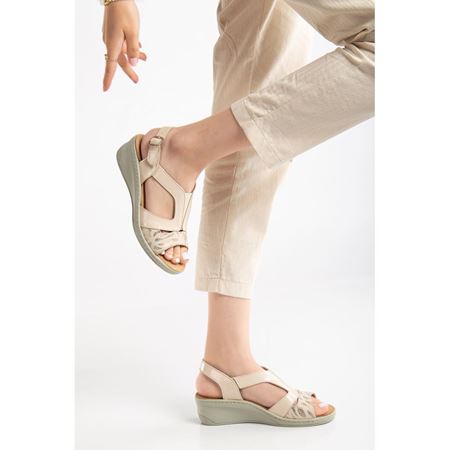 1365803 BEJ Tabanı Çıkabilen Hakiki Deri Ortopedik Sandalet