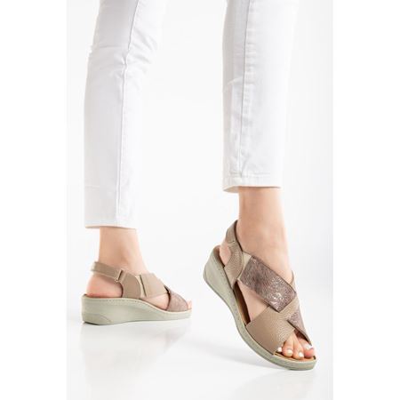 1365805 TAUPE Tabanı Çıkabilen Hakiki Deri Ortopedik Mantar Tabanlı Sandalet