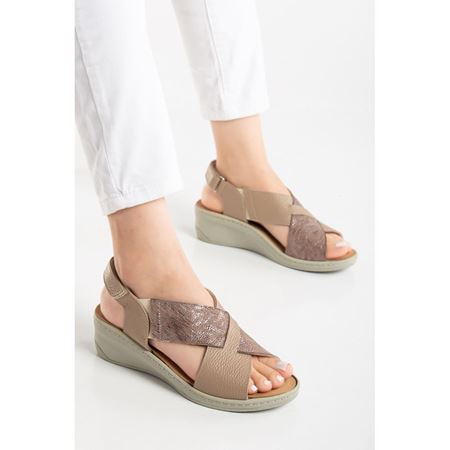 1365805 TAUPE Tabanı Çıkabilen Hakiki Deri Ortopedik Mantar Tabanlı Sandalet