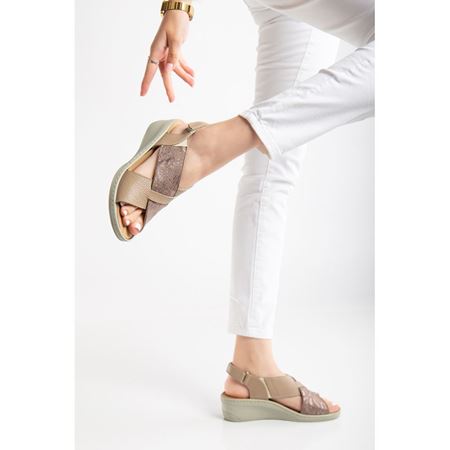 1365805 TAUPE Tabanı Çıkabilen Hakiki Deri Ortopedik Mantar Tabanlı Sandalet