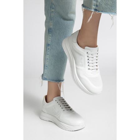 030 Beyaz Hakiki Deri Tam Ortopedik Diyabetik Spor Ayakkabısı