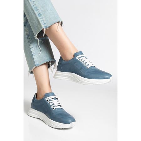 030 Kot Mavi Hakiki Deri Tam Ortopedik Diyabetik Spor Ayakkabısı