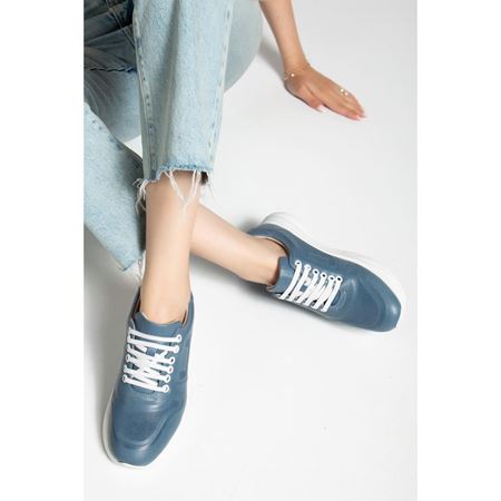 030 Kot Mavi Hakiki Deri Tam Ortopedik Diyabetik Spor Ayakkabısı