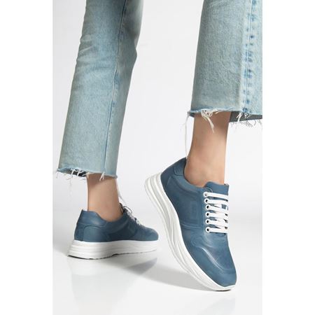 030 Kot Mavi Hakiki Deri Tam Ortopedik Diyabetik Spor Ayakkabısı