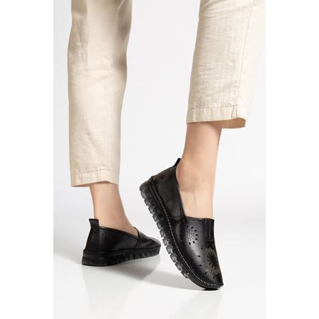 1040 SİYAH Lazerli Hakiki Deri Comfort Ortopedik Kadın Ayakkabı