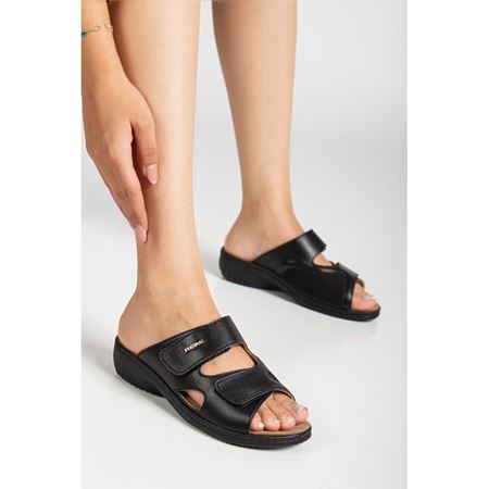 381 SİYAH  İç Tabanı Çıkan Halluks Valgus Bunyon Kemik Çıkıntısına Özel Hakiki Deri Ortopedik Terlik