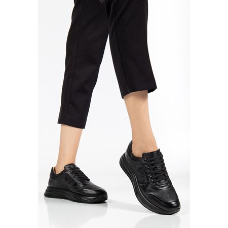 030 Siyah Taban Hakiki Deri Yumuşak Taban Ortopedik Ayakkabı