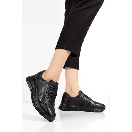 030 Siyah Taban Hakiki Deri Yumuşak Taban Ortopedik Ayakkabı