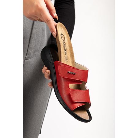 2811 KIRMIZI İç Tabanı Çıkan Hakiki Deri Ortopedik Terlik