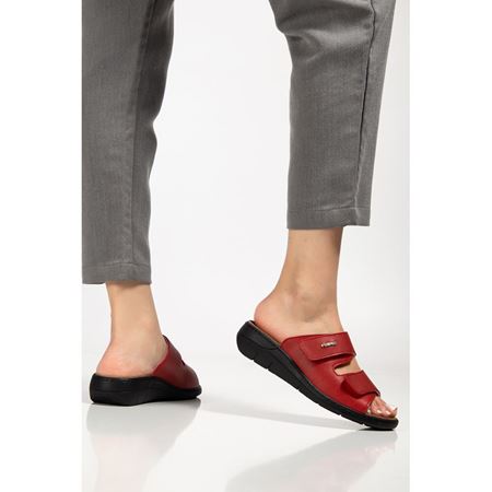 2811 KIRMIZI İç Tabanı Çıkan Hakiki Deri Ortopedik Terlik