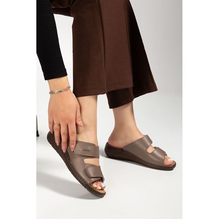 2811 SÜTLÜ KAHVE İç Tabanı Çıkan Hakiki Deri Ortopedik Terlik