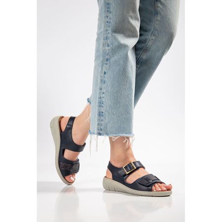 2844 LACİVERT SİMLİ Tabanı Çıkabilen Ortopedik Taban Hakiki Deri Sandalet