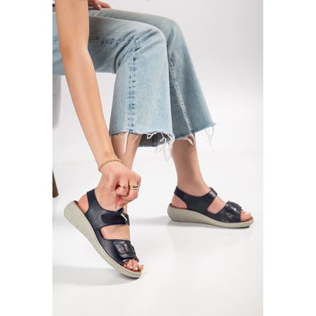 2844 LACİVERT SİMLİ Tabanı Çıkabilen Ortopedik Taban Hakiki Deri Sandalet