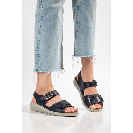 2844 LACİVERT SİMLİ Tabanı Çıkabilen Ortopedik Taban Hakiki Deri Sandalet