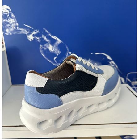 19248  BEYAZ/MAVİ Hakiki Deri Ortopedik  Spor Ayakkabısı