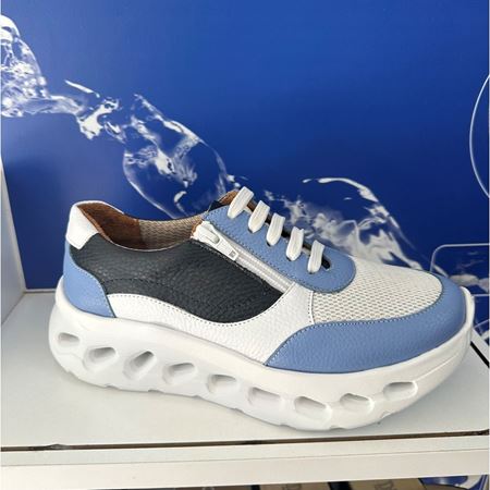 19248  BEYAZ/MAVİ Hakiki Deri Ortopedik  Spor Ayakkabısı