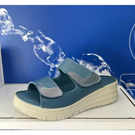 34 KOT MAVİ Hakiki Deri Comfort Ortopedik Terlik