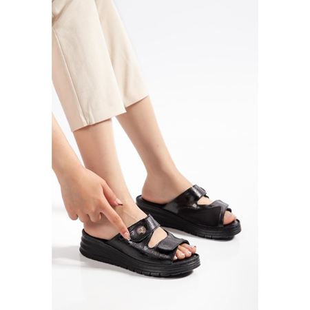 80 SİYAH Hakiki Deri Comfort Ortopedik Terlik